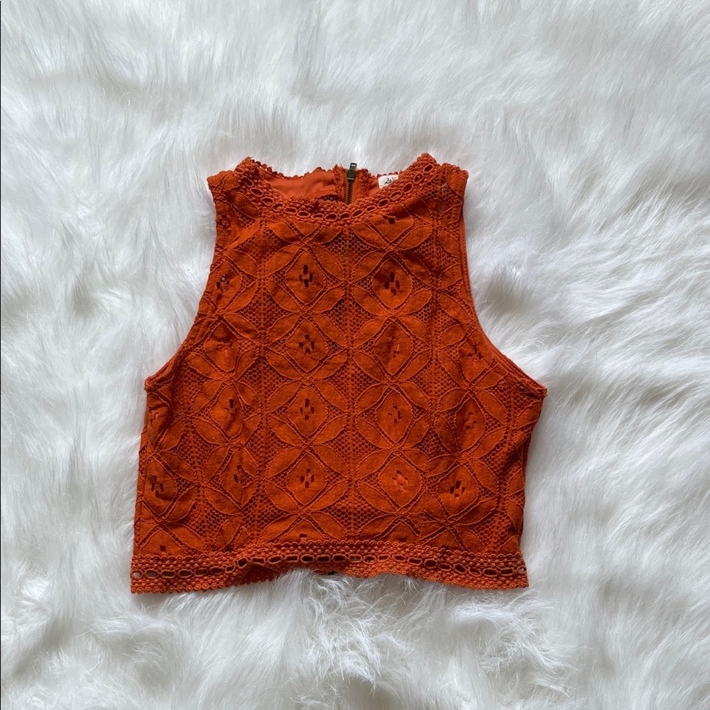 Skylar&Jade Orange Lace Crop Top Medium